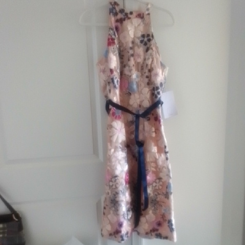 JS Collections Pink and Navy Floral Midi Dress